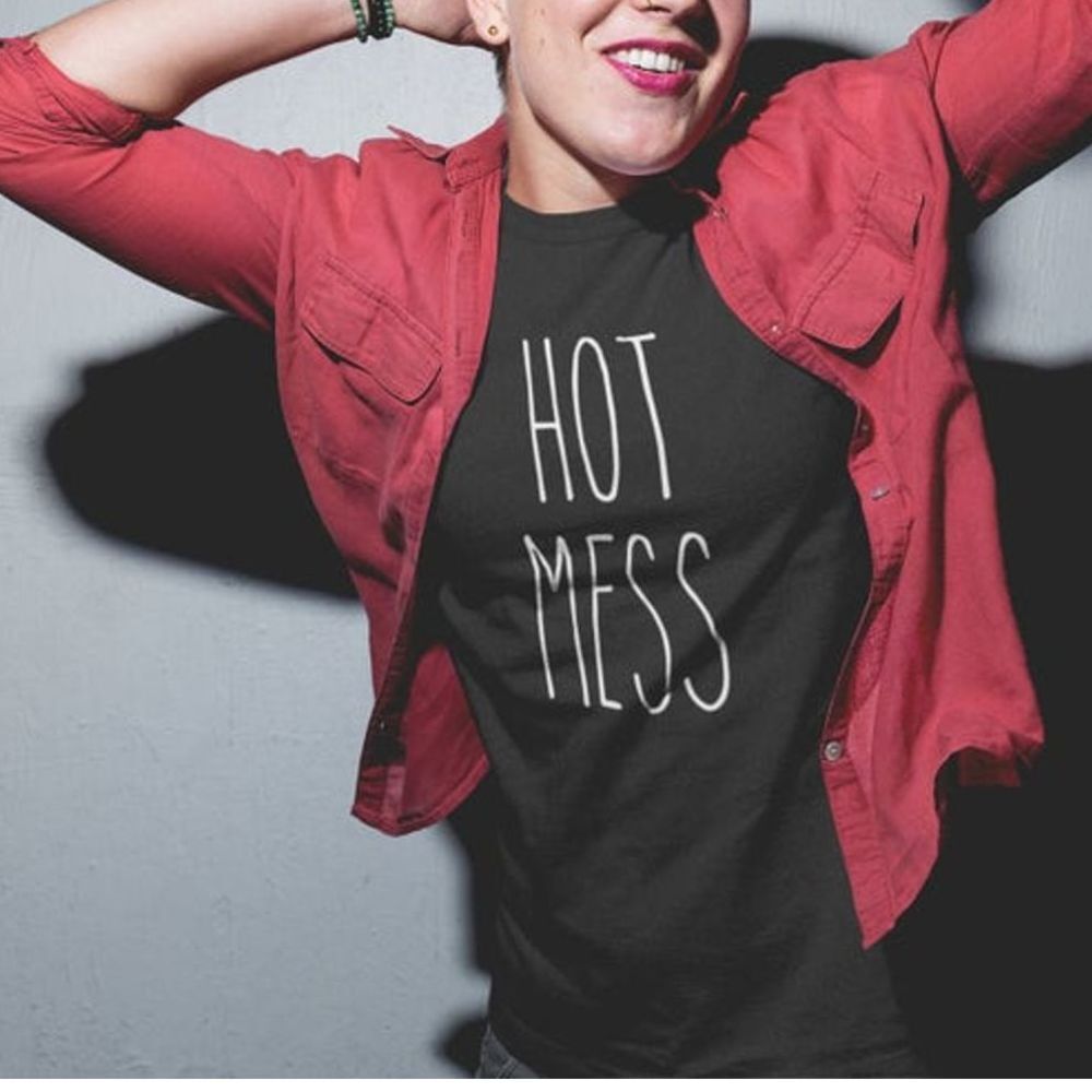 Rae Dunn T-shirt Size XS,S, L. Black Hot Mess**.